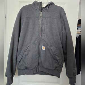 Carharr Quilted Rain Defender Lined Zip Up Hoodie Sweater Water Repellant